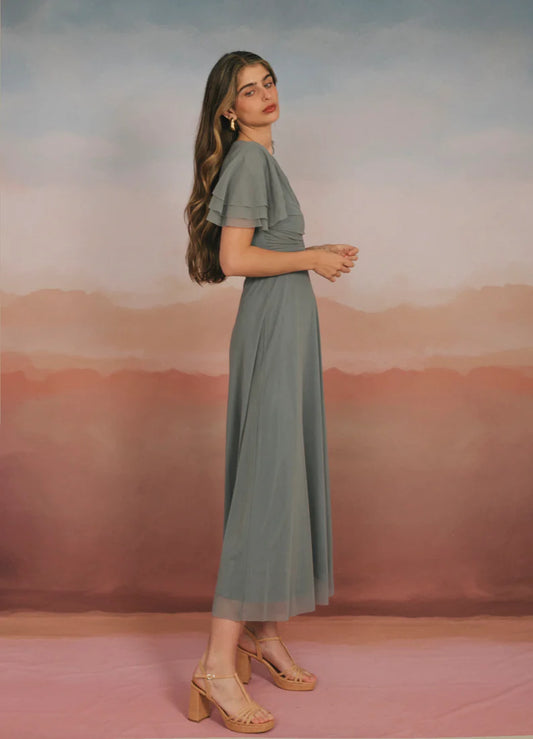 MAGDA - VESTIDO MIDI CON MANGAS CAPEADAS