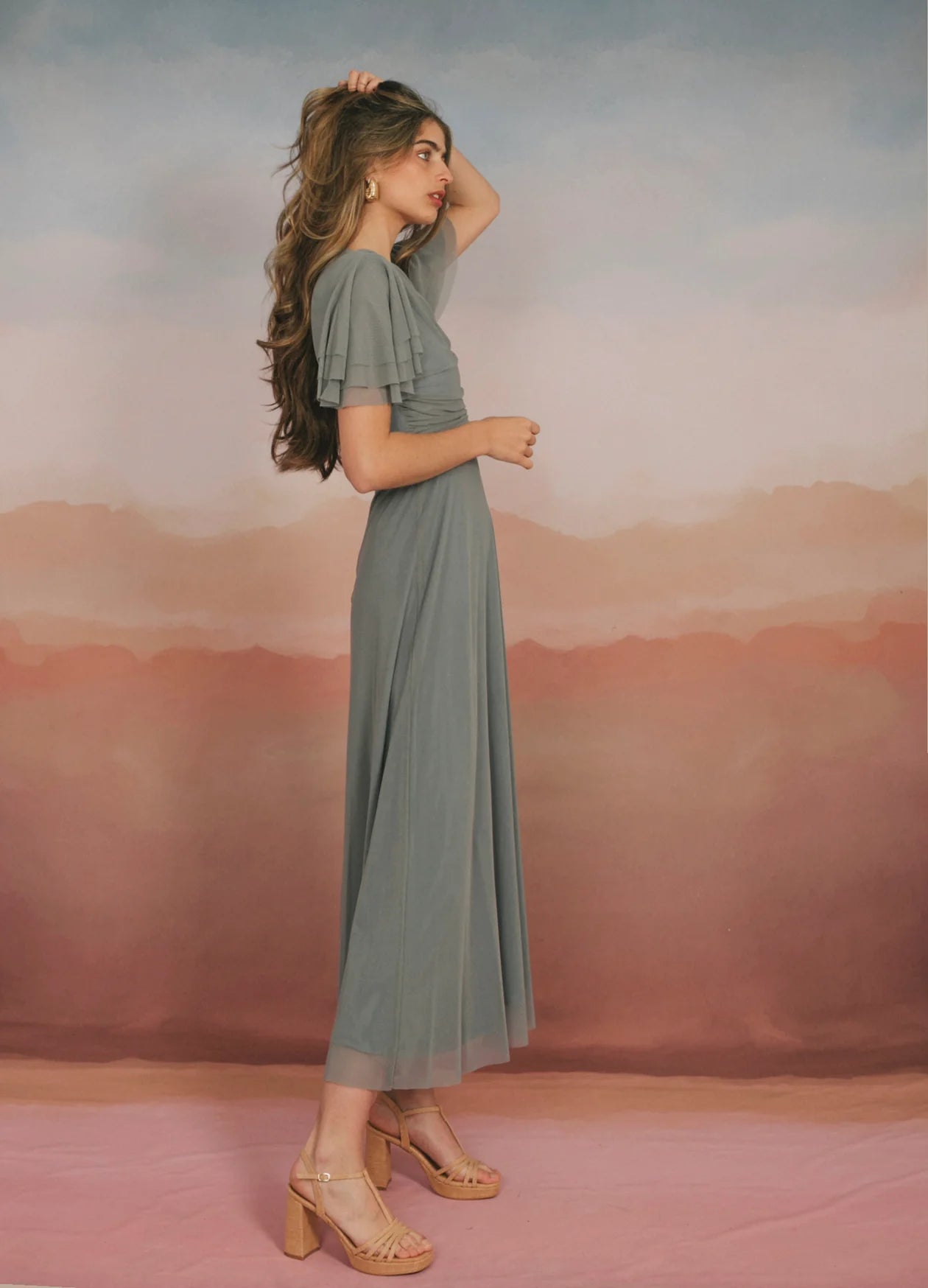 MAGDA - VESTIDO MIDI CON MANGAS CAPEADAS