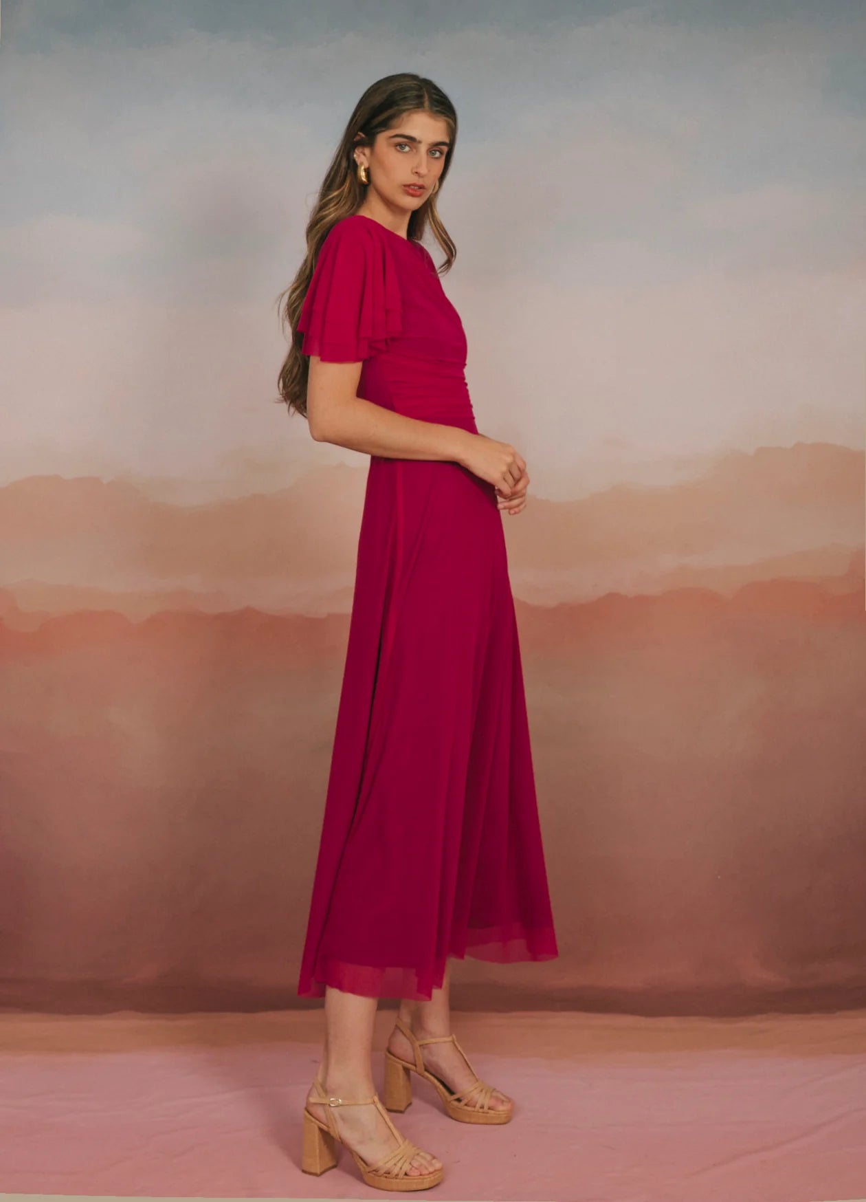 MAGDA - VESTIDO MIDI CON MANGAS CAPEADAS