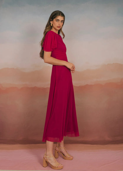 MAGDA - VESTIDO MIDI CON MANGAS CAPEADAS
