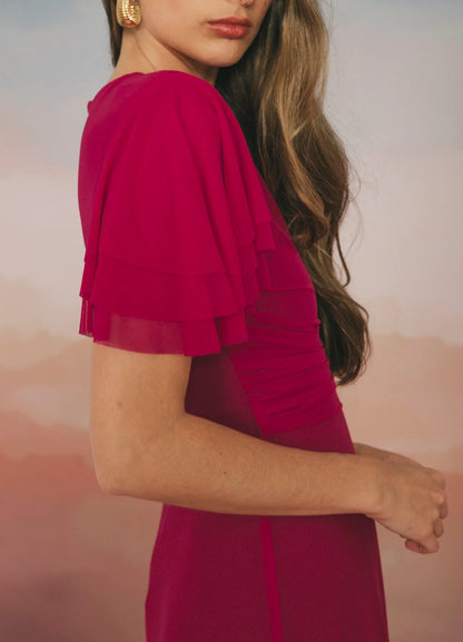 MAGDA - VESTIDO MIDI CON MANGAS CAPEADAS