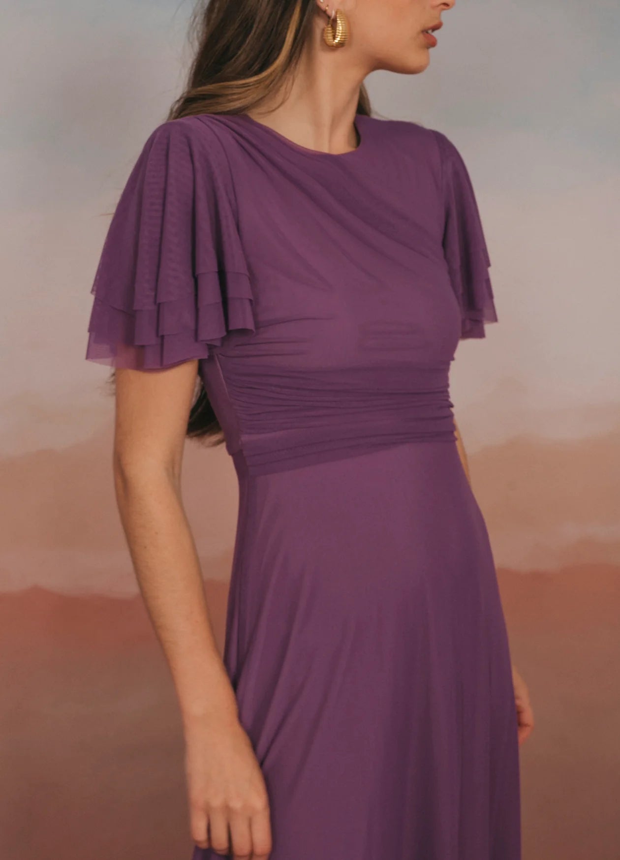 MAGDA - VESTIDO MIDI CON MANGAS CAPEADAS