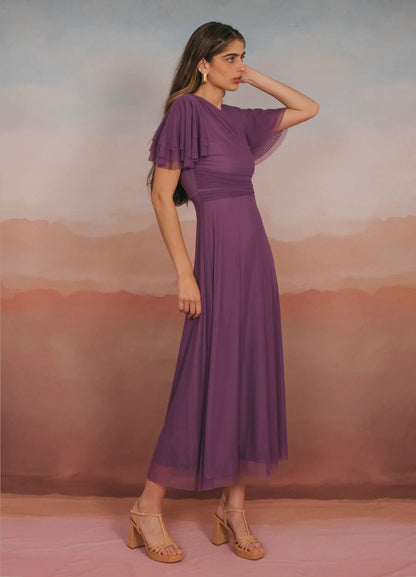 MAGDA - VESTIDO MIDI CON MANGAS CAPEADAS