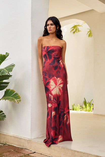 ANAHÍ - VESTIDO SIN TIRANTES ESTAMPADO