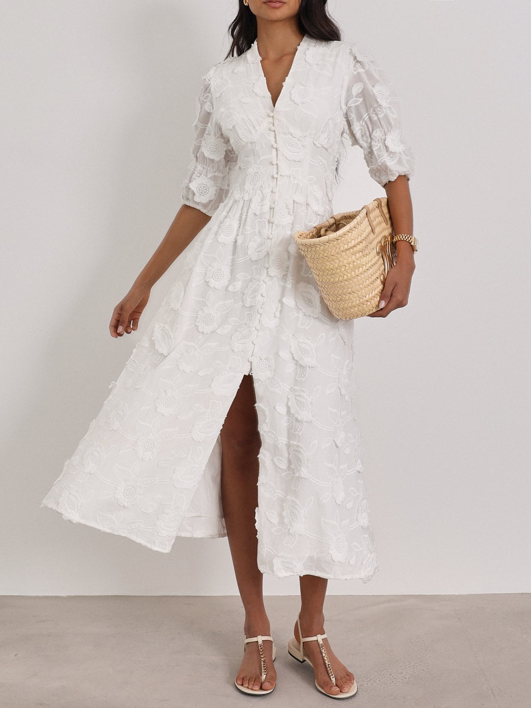 YASMINA - VESTIDO MIDI CON BORDADO