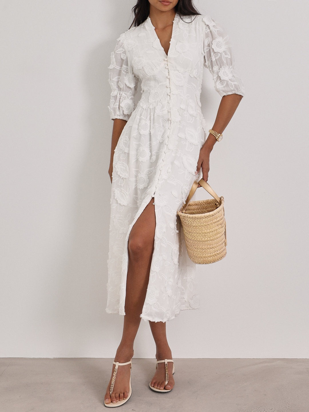 YASMINA - VESTIDO MIDI CON BORDADO