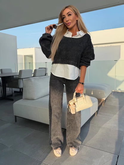 ELENA - BLUSA DENIM DE EFECTO SUPERPUESTO