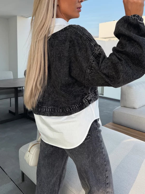 ELENA - BLUSA DENIM DE EFECTO SUPERPUESTO