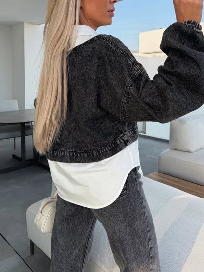 ELENA - BLUSA DENIM DE EFECTO SUPERPUESTO