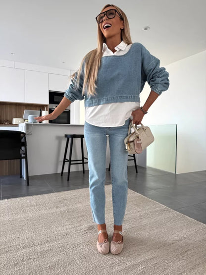 ELENA - BLUSA DENIM DE EFECTO SUPERPUESTO