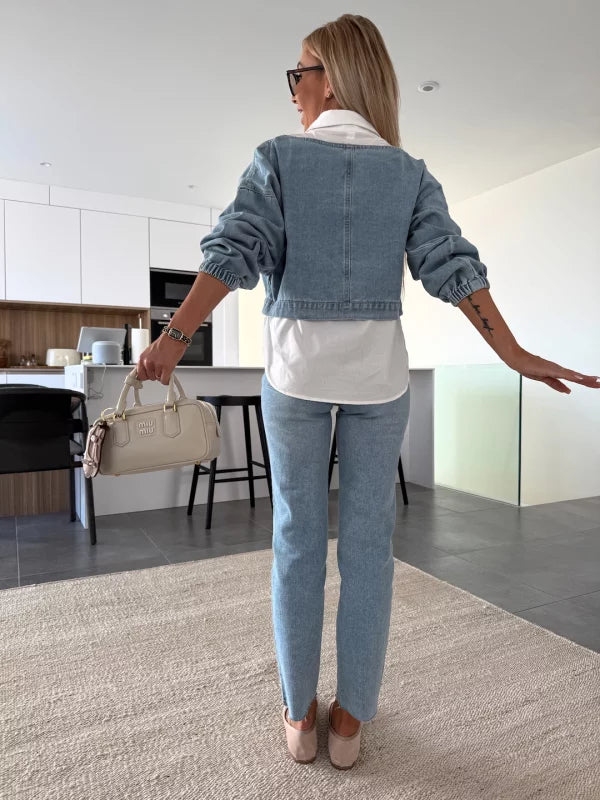 ELENA - BLUSA DENIM DE EFECTO SUPERPUESTO