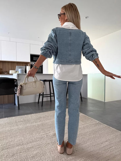 ELENA - BLUSA DENIM DE EFECTO SUPERPUESTO