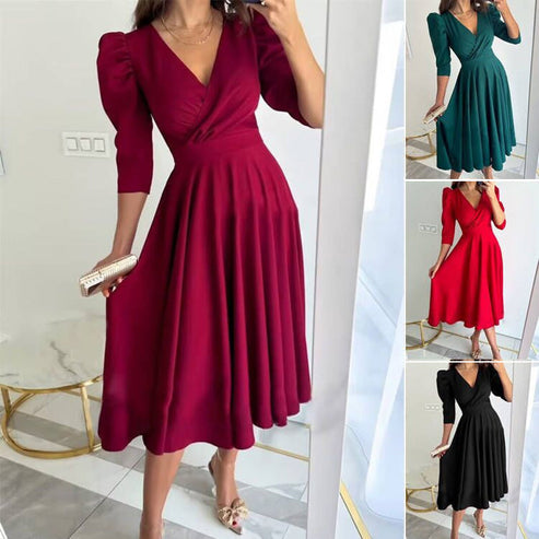MARCELA - VESTIDO MIDI PLISADO CON ESCOTE EN V