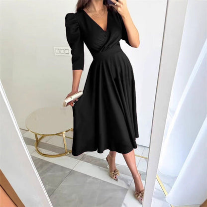 MARCELA - VESTIDO MIDI PLISADO CON ESCOTE EN V