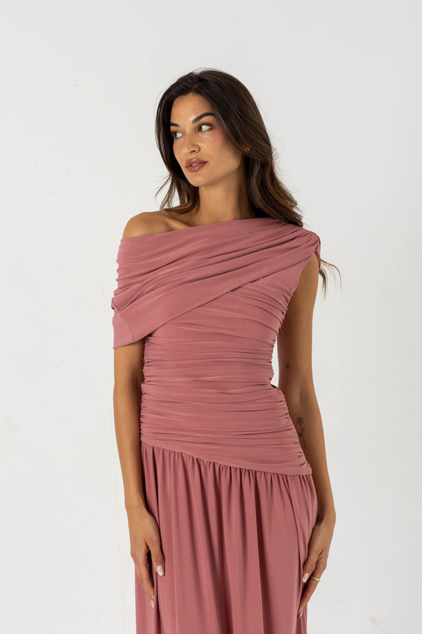 MILENA - VESTIDO FRUNCIDO ASIMÉTRICO